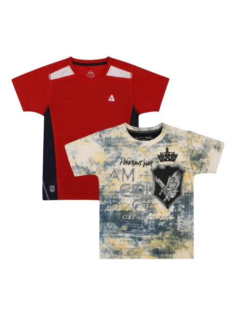

Lil Tomatoes Boys Pack Of 2 Red & Beige Printed Round Neck T-shirt