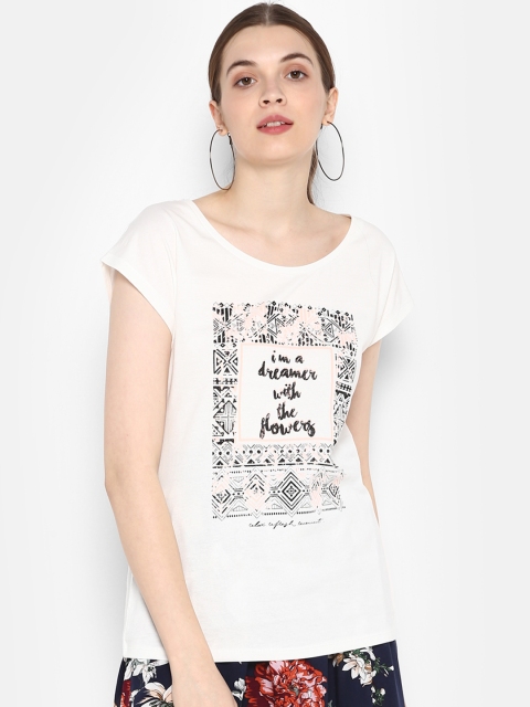 

KVL Women Off-White Printed Round Neck T-shirt
