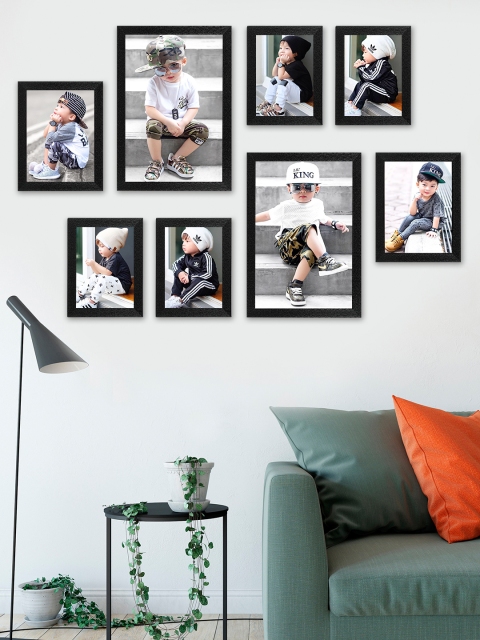 

SWADESI STUFF Set Of 8 Black Textured Individual Wall Photo Frames