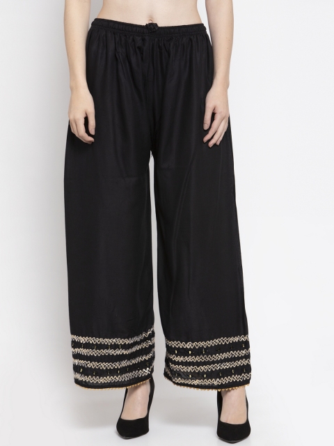 

Clora Creation Women Black & Gold-Toned Gotta Patti Straight Palazzos