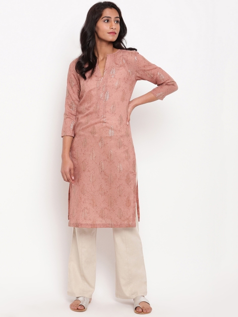 

trueBrowns Women Pink Printed Straight Kurta