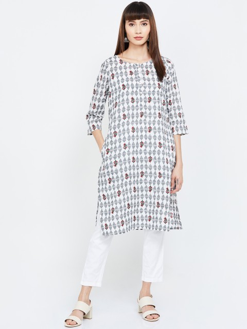 

Melange by Lifestyle Women Grey Printed Straight Kurta