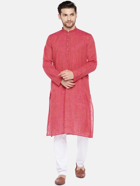 

RAJUBHAI HARGOVINDAS Men Cora Pink & White Striped Kurta Set, Coral