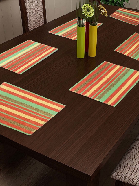 

NEUDIS Set of 6 Red & Green Striped Ribbed Table Placemats
