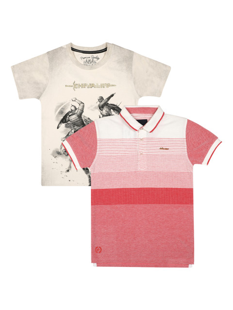 

Lil Tomatoes Pack Of 2 Boys Striped Polo Collar T-shirt, Red
