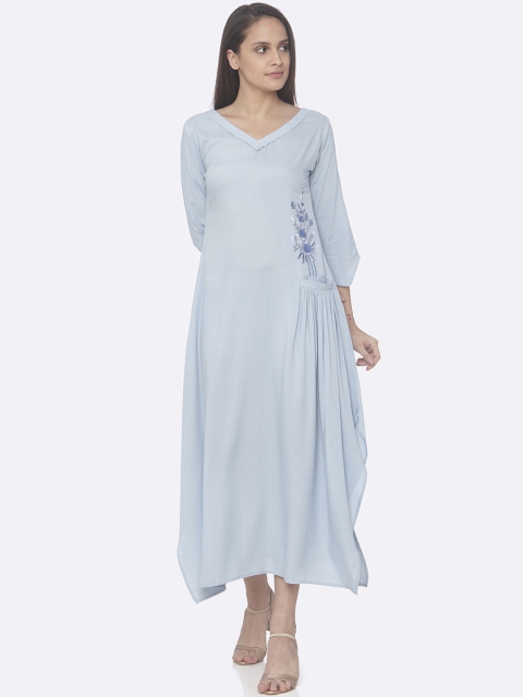 

RAISIN Women Blue Embroidered Maxi Dress