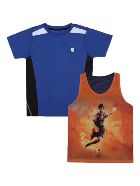 

Lil Tomatoes Boys Pack Of 2 Orange & Blue Printed Scoop Neck T-shirt