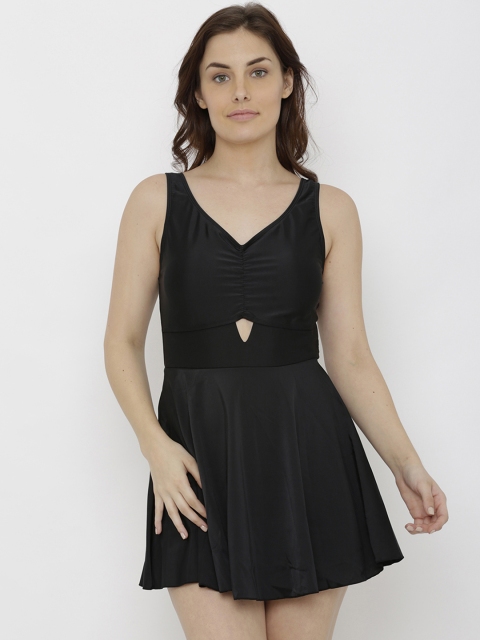 Heart 2 Heart Women Black Solid Skirt-Style Swimming Dress SW 16010