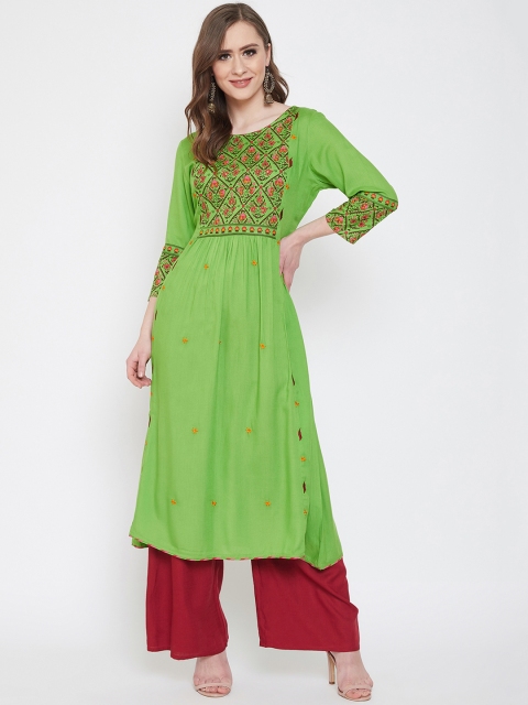 

Prakhya Women Green & Maroon Printed Kurta with Palazzos