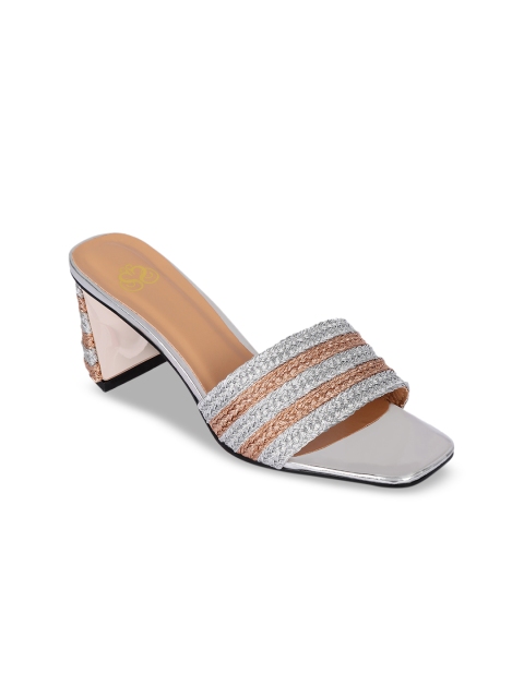 

Sole To Soul Women Silver-Toned & Rose Gold Woven Design Heels