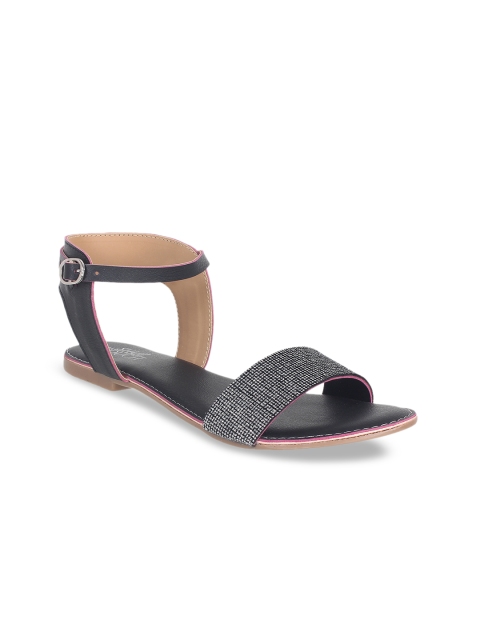 

SHUZ TOUCH Women Black Textured Open Toe Flats