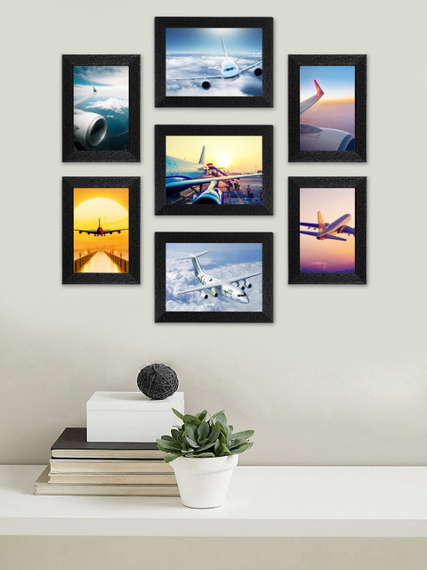 

SWADESI STUFF Set Of 7 Black Textured Individual Wall Photo Frames