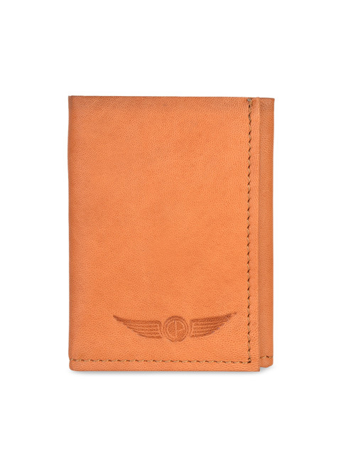 

CHRISTOPOLO Men Orange Solid Leather Three Fold Wallet