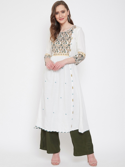 

Prakhya Women White & Green Printed Kurta Set