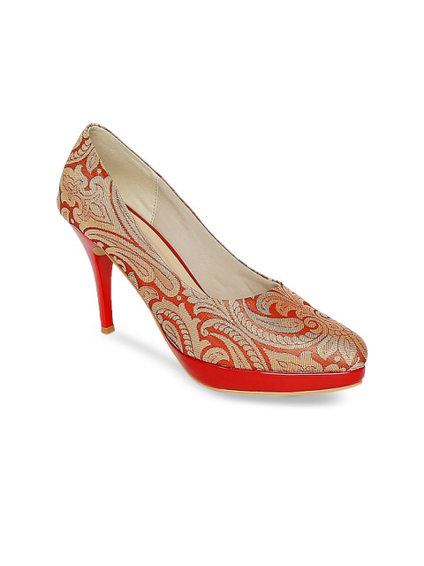 

Kanvas Women Red & Orange Woven Design Pumps
