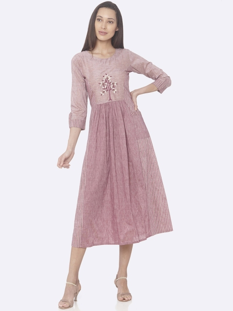

RAISIN Women Pink & White Striped Fit and Flare Dress