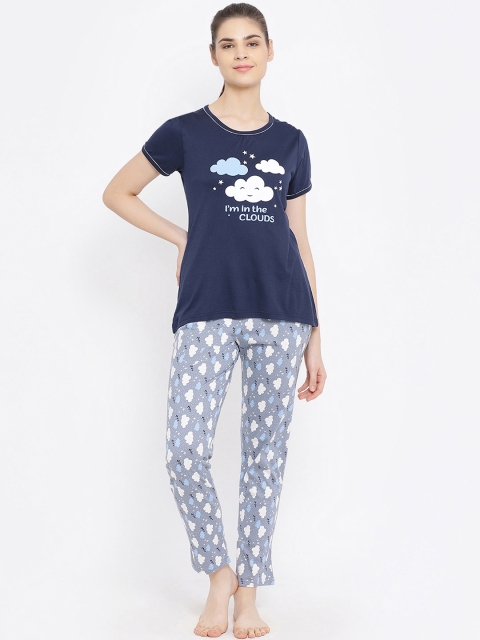 

Kanvin Women Navy Blue & Off-White Printed Night Suit
