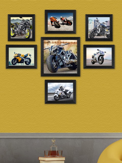 

SWADESI STUFF Set Of 7 Black Textured Individual Wall Photo Frames