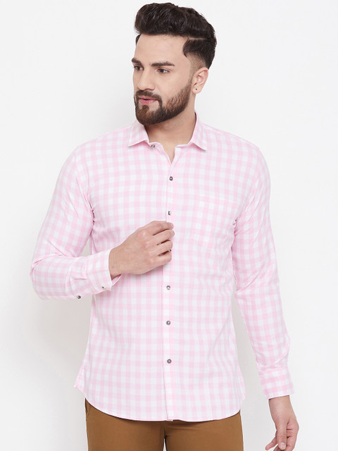 

Duke Men Pink & White Slim Fit Checked Casual Shirt