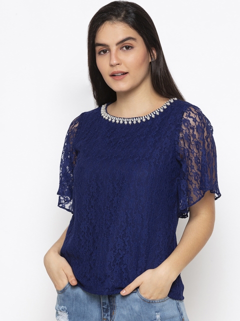 

Iti Women Navy Blue Self Design A-Line Top
