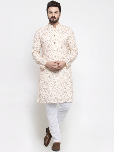 

TREEMODA Men Beige & Beige Woven Design Kurta with Pyjamas