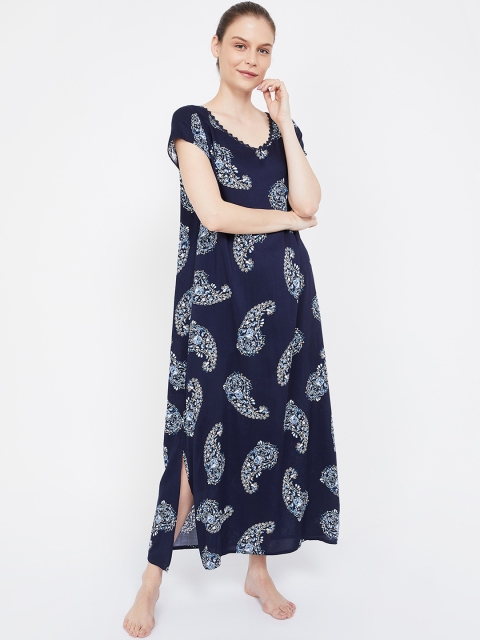 

Ginger by Lifestyle Navy Blue & Off-White Printed Nightdress