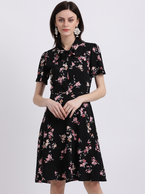 

Zink London Women Black Printed Fit and Flare Dress