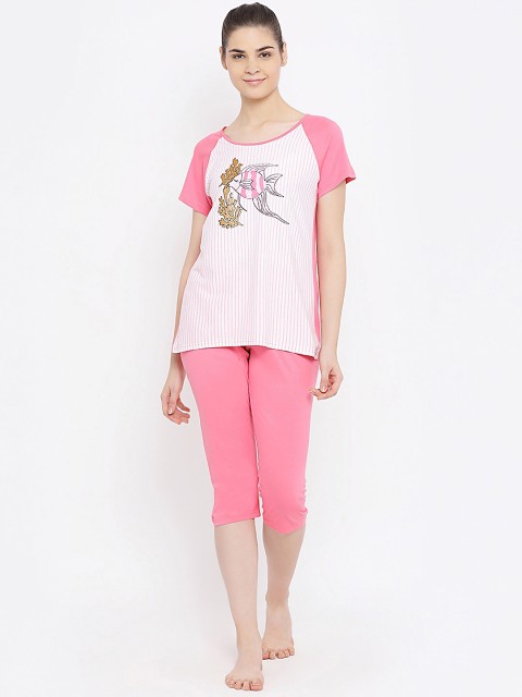

Kanvin Women Pink Printed Night suit
