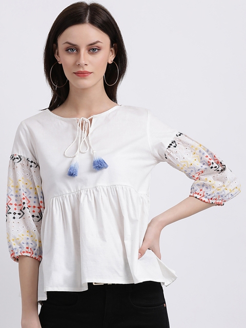 

Zink London Women White Self Design Empire Pure Cotton Top