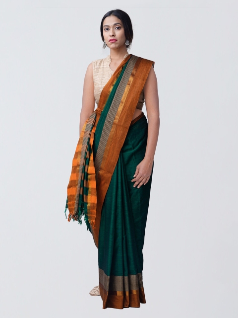 

Unnati Silks Green Pure Cotton Woven Design Handloom Narayan Peth Saree