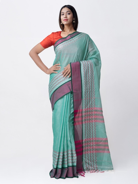 

Unnati Silks Green & Pink Pure Handloom Cotton Woven Design Narayan Peth Saree
