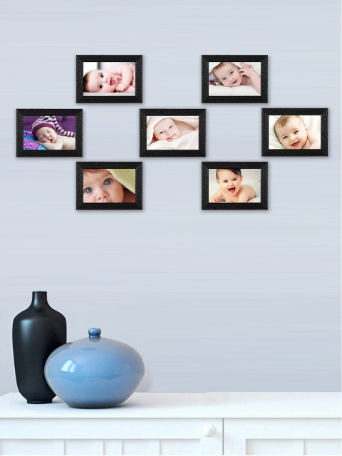 

SWADESI STUFF Set Of 7 Black Textured Individual Wall Photo Frames