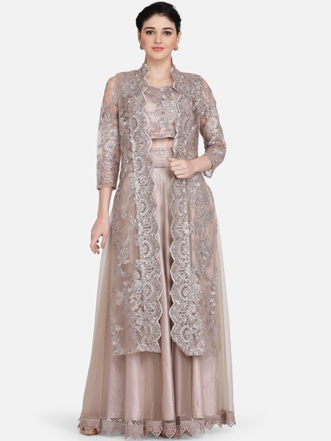 

Ojjasvi Women Grey Self Design Open Front Jacket