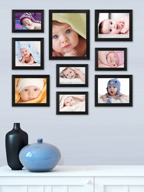 

SWADESI STUFF Set Of 9 Black Textured Individual Wall Photo Frames