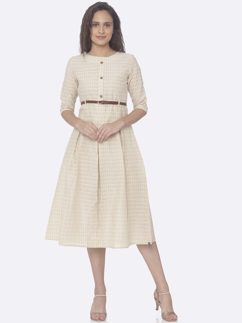 

RAISIN Women Beige Striped Shirt Dress
