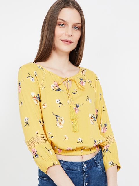 

Ginger by Lifestyle Women Mustard Yellow Printed Blouson Crop Top