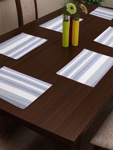 

NEUDIS Set of 6 Grey & White Striped Hand Woven Table Placemats