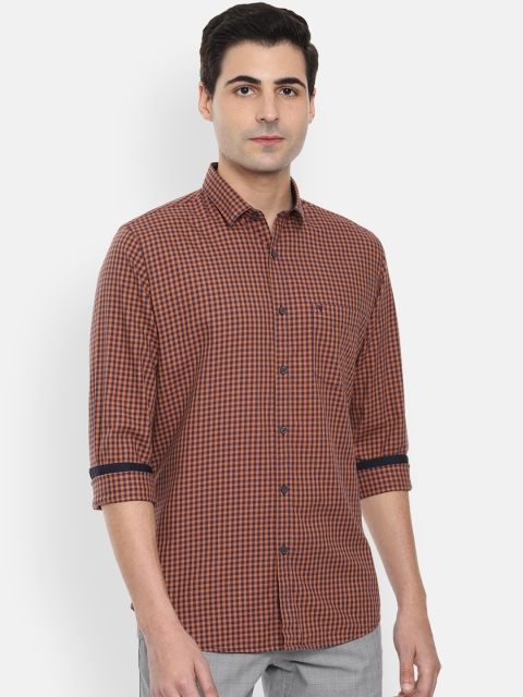 

Van Heusen Sport Men Orange & Navy Blue Slim Fit Checked Casual Shirt