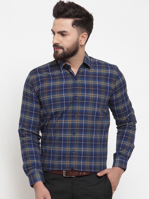 

JAINISH Men Blue & Brown Regular Fit Checked Formal Shirt