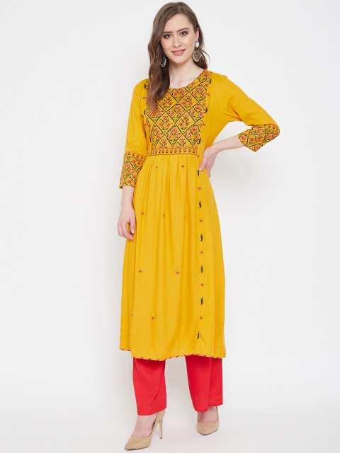 

Prakhya Women Yellow Yoke Design A-Line Kurta