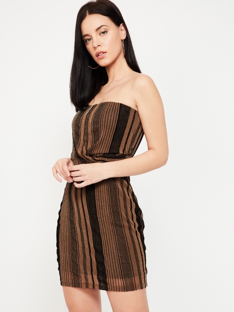 

Ginger by Lifestyle Women Brown Striped Sheath Dress
