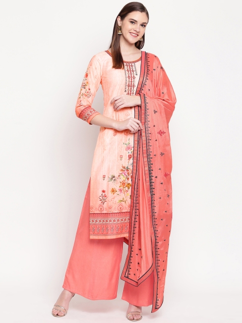 

Kvsfab Peach-Coloured & Green Cotton Blend Unstitched Dress Material