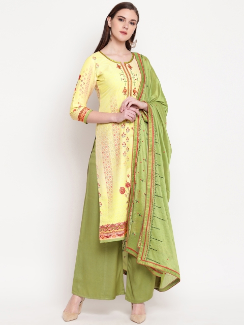 

Kvsfab Yellow & Green Cotton Blend Unstitched Dress Material
