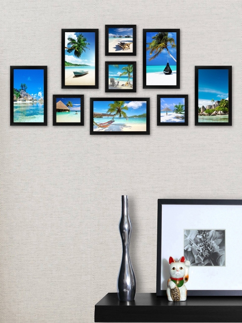 

SWADESI STUFF Set Of 9 Black Textured Individual Wall Photo Frames