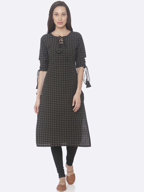 

RAISIN Women Black Checked A-Line Kurta