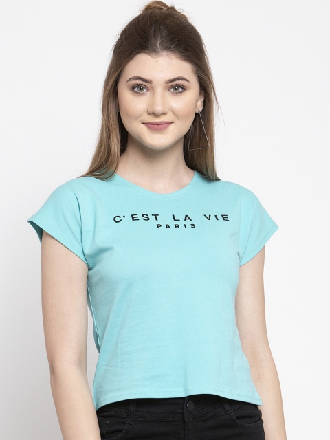 

Everlush Women Turquoise Blue Printed Top