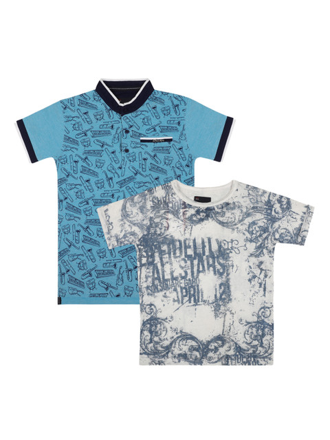 

Lil Tomatoes Boys Pack Of 2 Printed Round Neck T-shirt, Turquoise blue