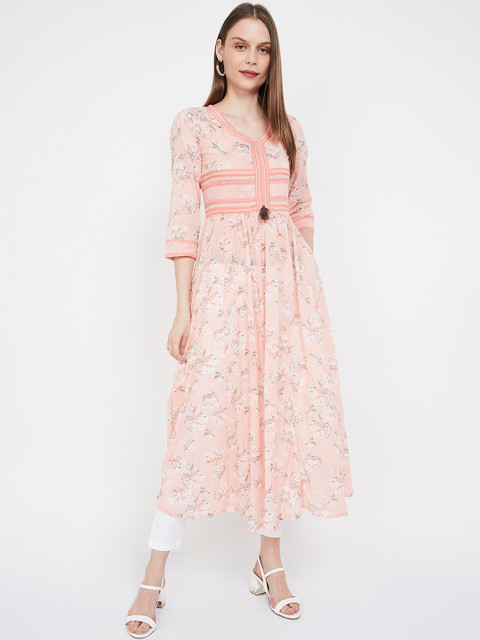 

Melange by Lifestyle Women Peach-Coloured & Off-White Printed A-Line Kurta