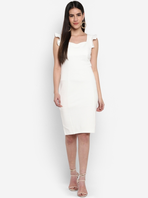 

FOSH Women White Solid Sheath Dress