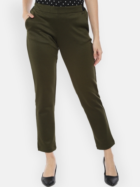 

Van Heusen Woman Women Olive Green Regular Fit Solid Peg Trousers